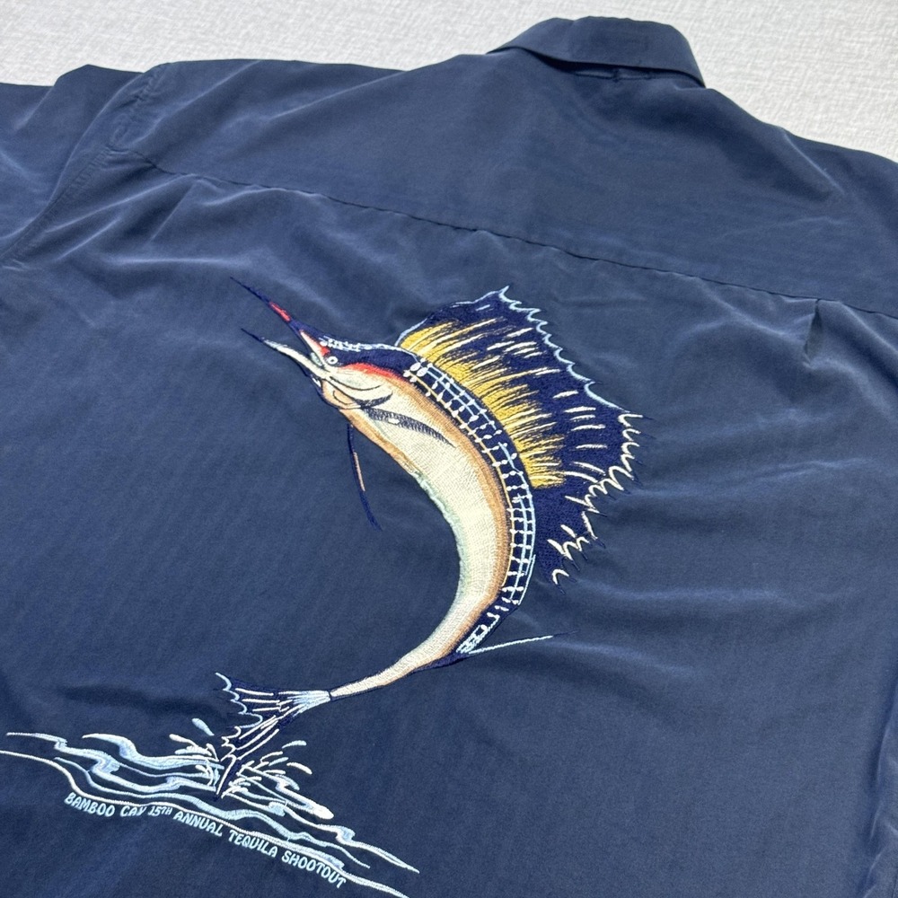 Bamboo Cay Embroidered Sailfish Button-Up Shirt Mens XL Blue Short Sleeve